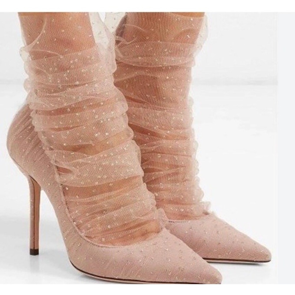 Jimmy Choo Lavish 100 Ballet Pink Tulle Heels Size 35.5/5.5